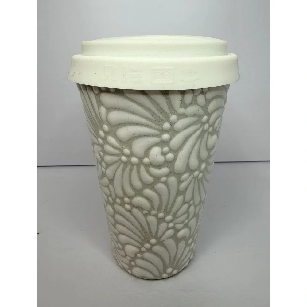 Talavera Coffee Cup, Tea Cup with Silicone Lid Hand Painted 15 oz